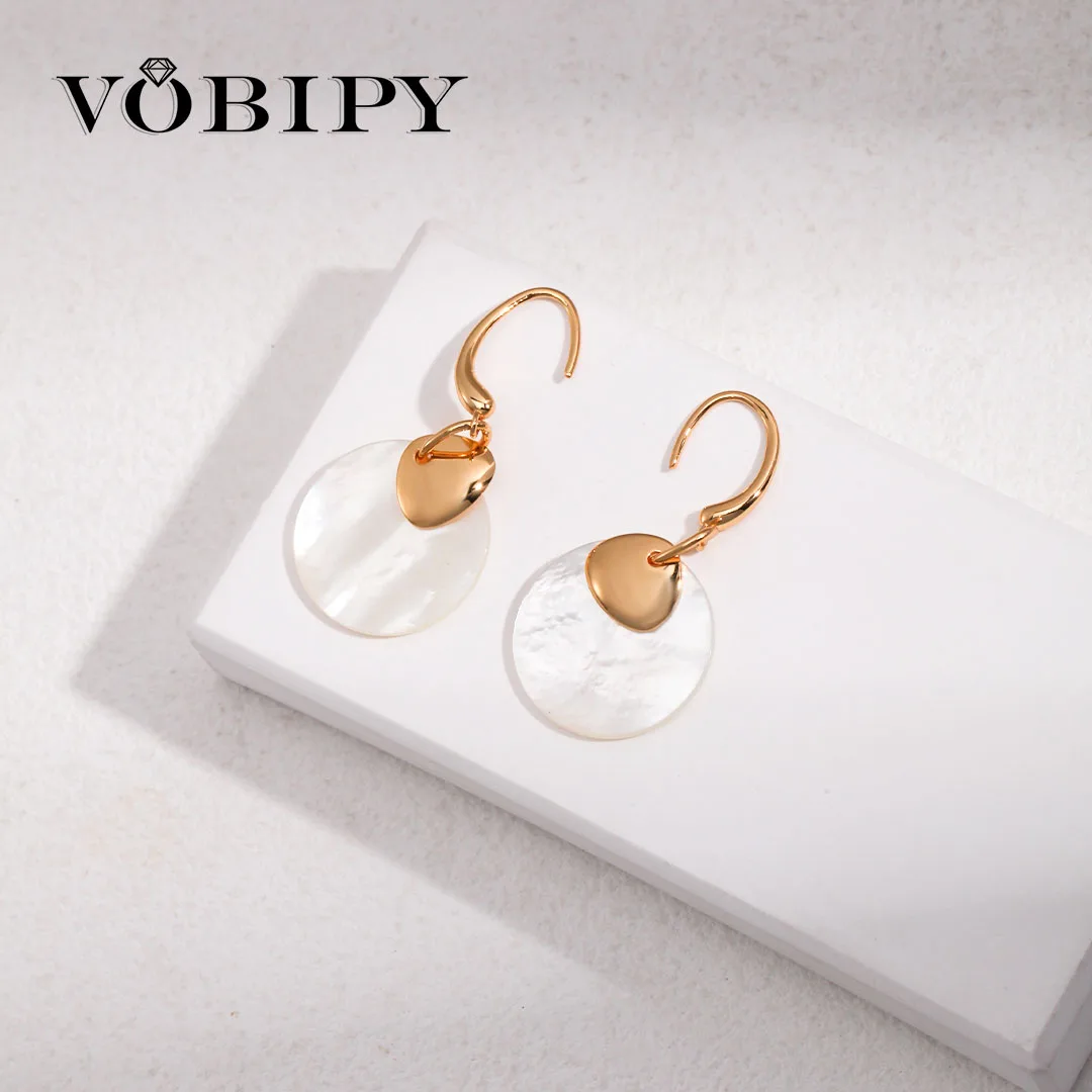 

VOBIPY инкрустированные натуральными белыми ракушками и жемчугом, позолоченные серьги 18 карат для женщин, свадебный подарок, элегантная мода, стерлинговое серебро 925 пробы