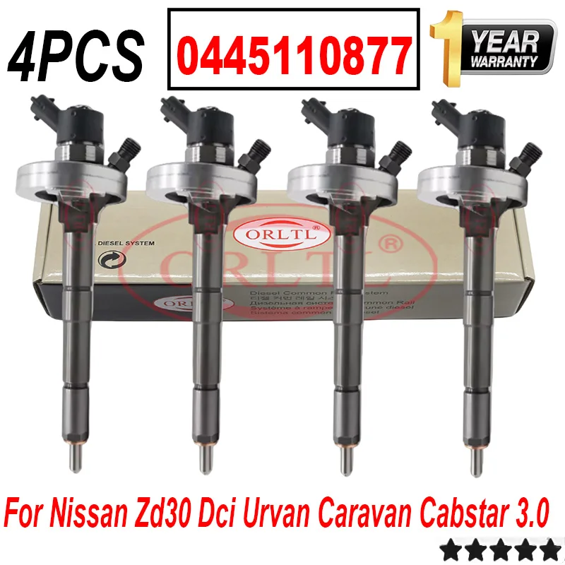 4PCS 0445110877 Diesel Nozzle For Nissan Zd30 Dci Urvan Caravan Cabstar 3.0 Common Rail Injector 16600-VZ20A 0 445 110 877