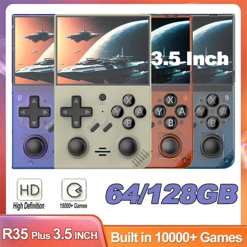 R35 Plus Handheld Consoles For Playing Video Games 3.5-inch IPS 640*480 Screen Retro Game Player 64/128GB 10000+ Games Boys Gift