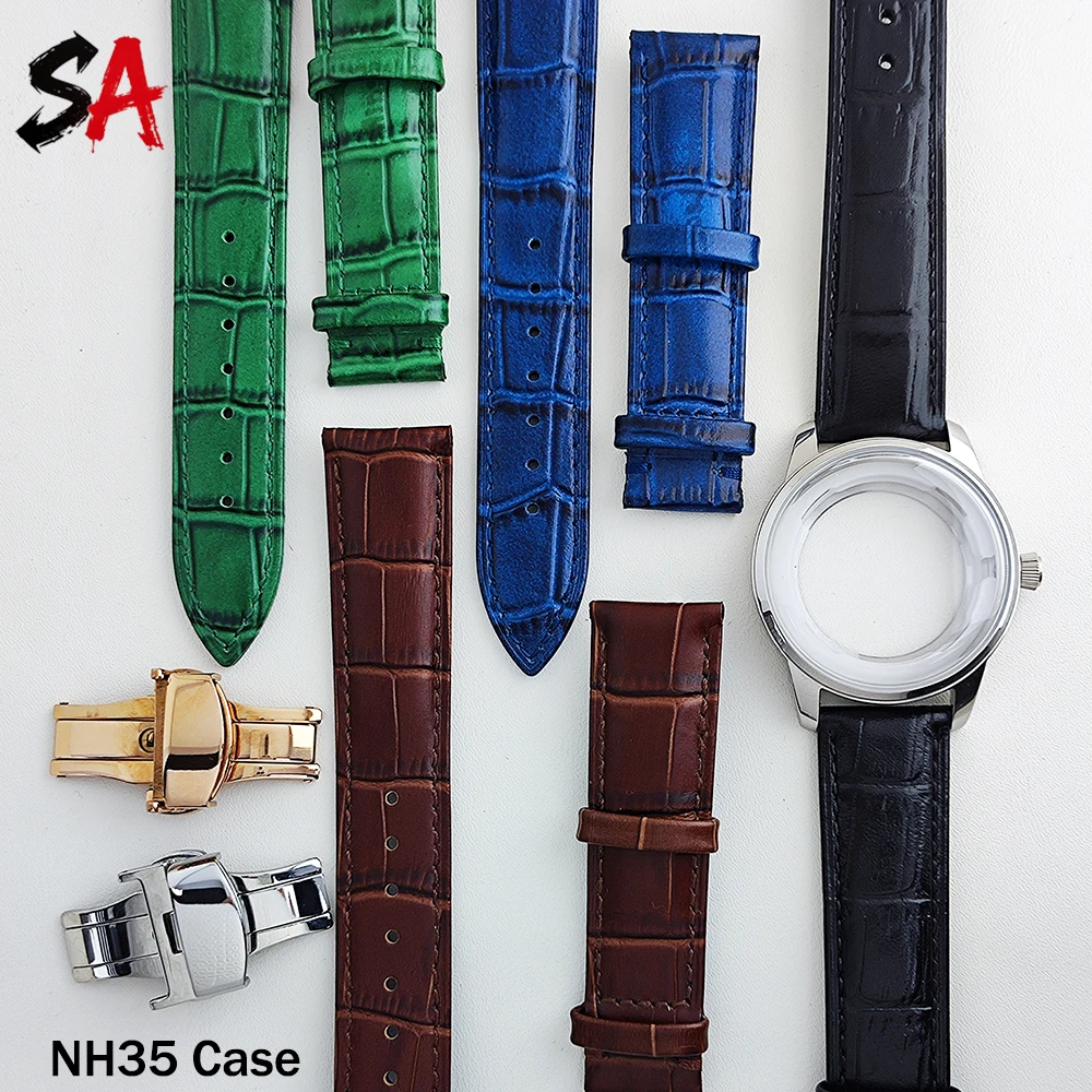 NH35 40mm Watch Case Cocktail Men's Stainless Steel Case Leather Strap Custom Logo Suitable for NH35/NH36 Automatic Movement