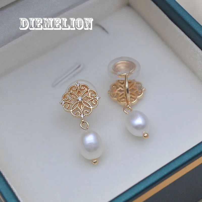 Vintage No Ear Hole AAAA Natural Frshwater Pearl Flower Clip on Earrings Non Pierced for Women Wedding Party Jewelry Gifts