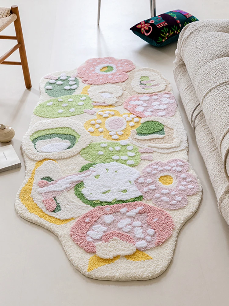 Irregular Fresh Color Flower Bedroom Bedside Carpet 80x180cm Home Runner Rug Soft Plush Thick Living Room Sofa Area Rug Window