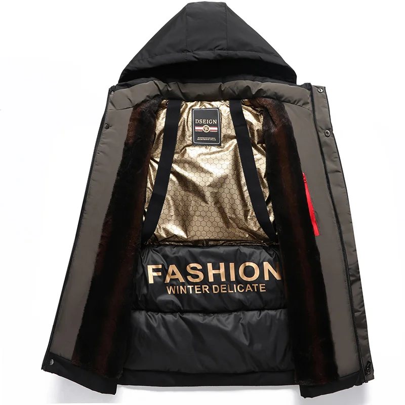 الرجال الشتاء سميكة الدافئة سترة معطف الصوف داخل الذكور بلون مقنعين سترة سميكة الرجال معطف متوسط طويل الحجم #6