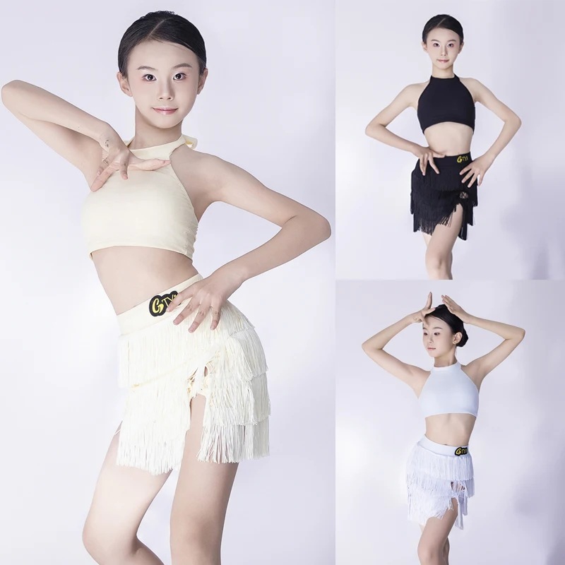 

Children'S Latin Dance Clothing Girls Chacha Latin Dance Fringed Costume Kids Competition Dance Suits Training Wear SL12772