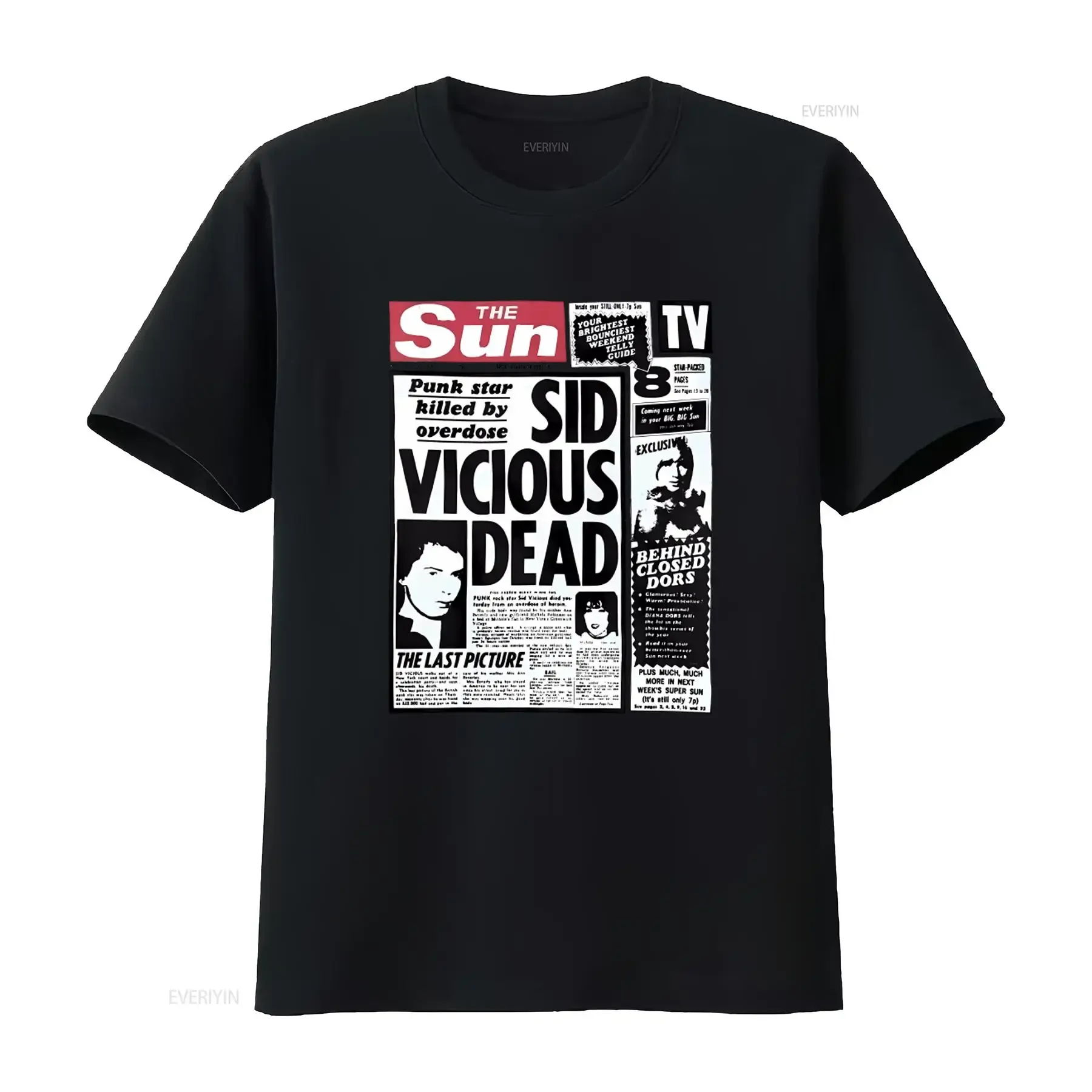 Sid Vicious Dead Punk Rock Newspaper Print T Shirt The Sun Sex Pistols S 5XL vintage Washed Slightly streetwear homme Soft