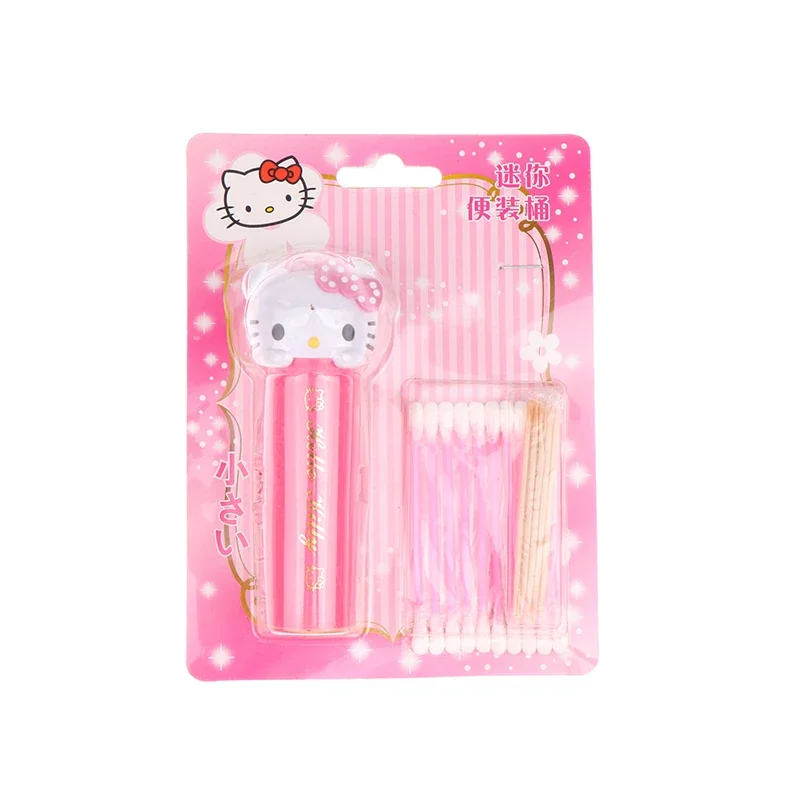 Kawaii Sanrio Hello Kitty Storage Box Cotton Swab Toothpick Bottle Set Girl Portable Lipstick Touch Up Cotton Swab Storage Box