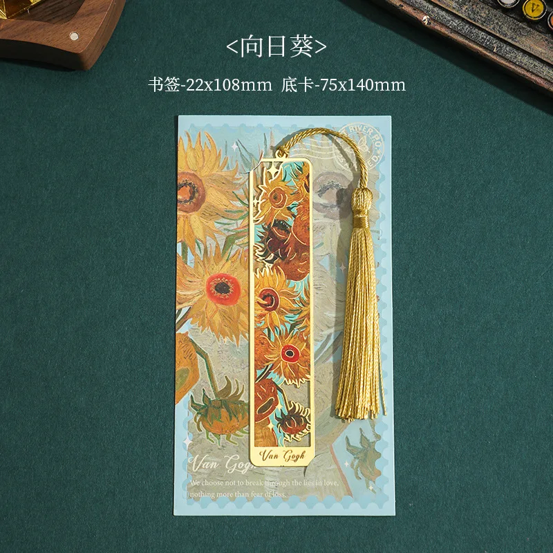 Metal Sunflower Hollow Bookmark Chinese Retro Painted Book Holder Tassel Pendant Kid Stationery Book Clip School Office Supplies