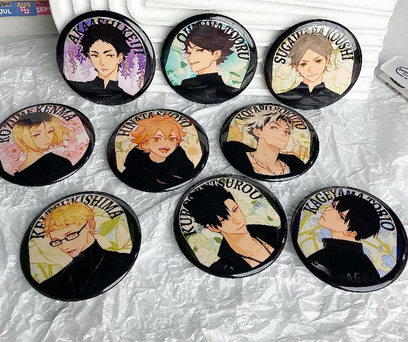 Popular Cartoon Characters Shoyo Hinata Kei Tsukishima Kozume Kenmatobio 58mm Brooch Tinplate Gift for Best Friend Cosplay Badge