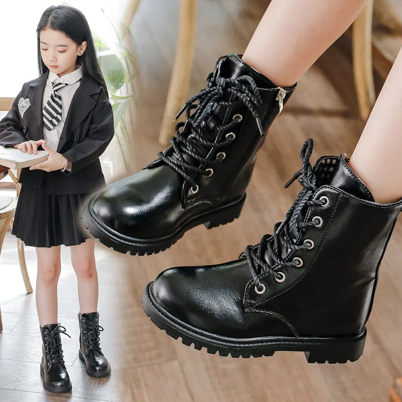 Mumoresip Kids Leather Boots Black Side Zipper Girls Short Boots Round Toes 2026 Brand New Children Casual Boots Soft Bottom
