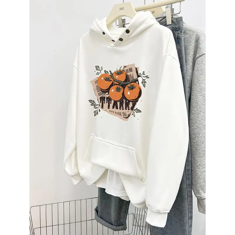 

Button-down Hooded Long-sleeved Sweatshirt for Women in Autumn Winter Style Plus Velvet and Thickened Loose Design Trendy Top