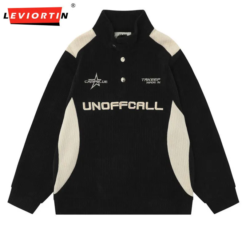 

2025 осенне-зимний мужской американский модный пуловер на пуговицах с половиной молнии, модный тренд, цвет коллажа, пуловер с воротником-стойкой, толстовка