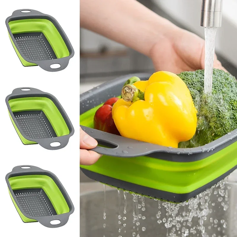 

2024 Foldable Vegetable Washing Basket Vegetable Fruit Filter Portable Colander Collapsible Drainer Kitchen Accessories Gadgets