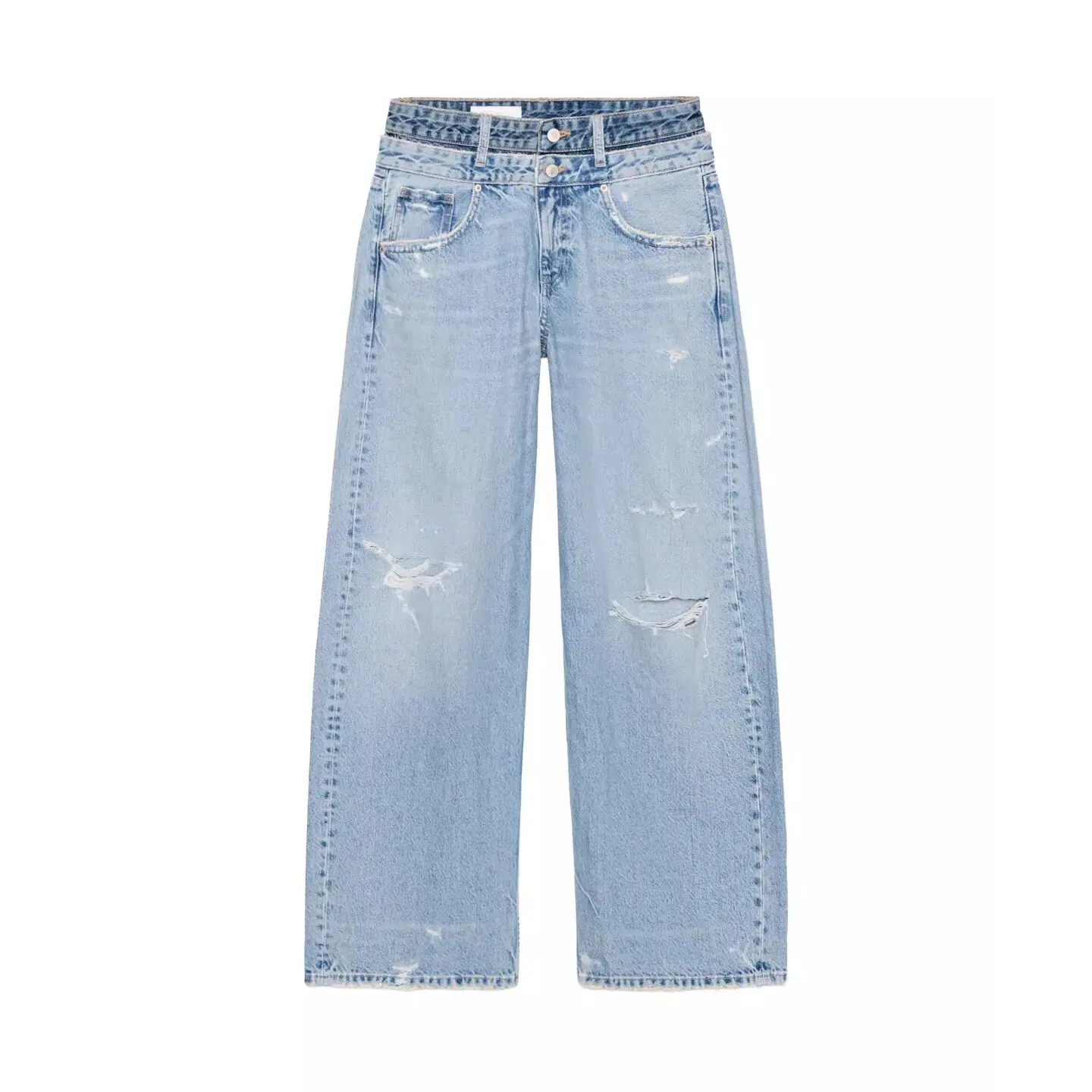 

Весна 2026: Женские джинсы с декоративным двойным поясом, средней посадкой, прямые, повседневные, длинные брюки из других материалов