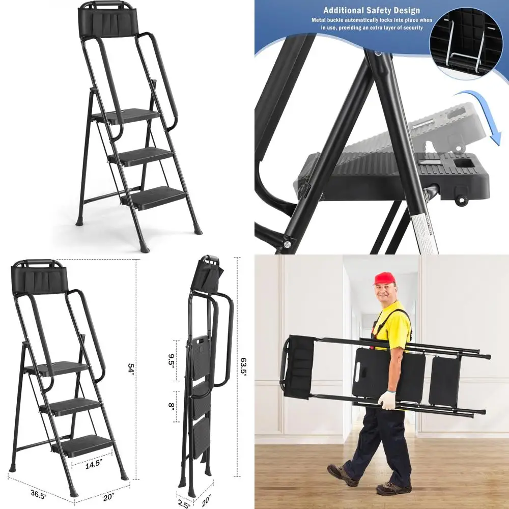 

portable heavy-duty folding ladder with anti-slip platform and rubber feet - 330 lbs capacity
