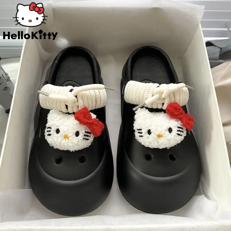 Sanrio Hello Kitty Cute Thick Sole Hole Shoes Women\'s Summer Outwear Versatile Soft Slippers Y2k Female Korean Luxury Sandals