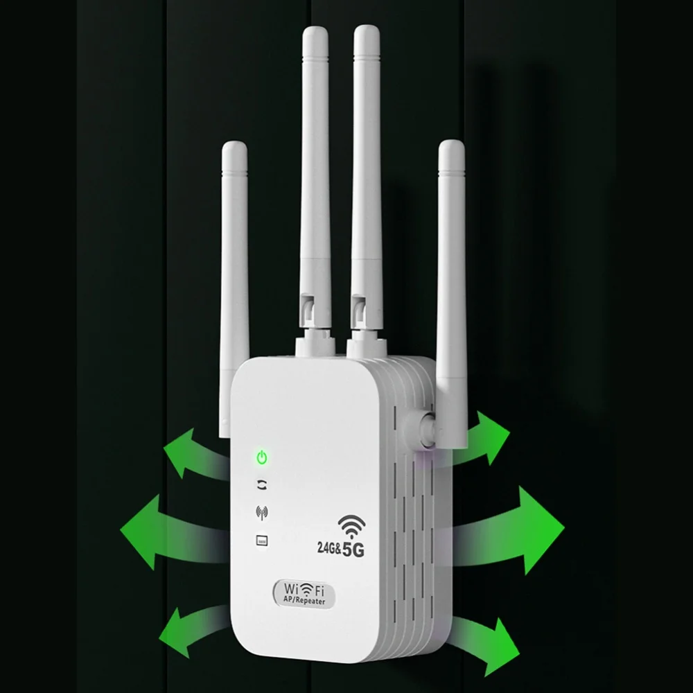1200Mbps Wireless WiFi Repeater with WAN/LAN Port Dual-Band 2.4GHz/5GHz WiFi Extender 4 Antennas WiFi Enhancer for Home