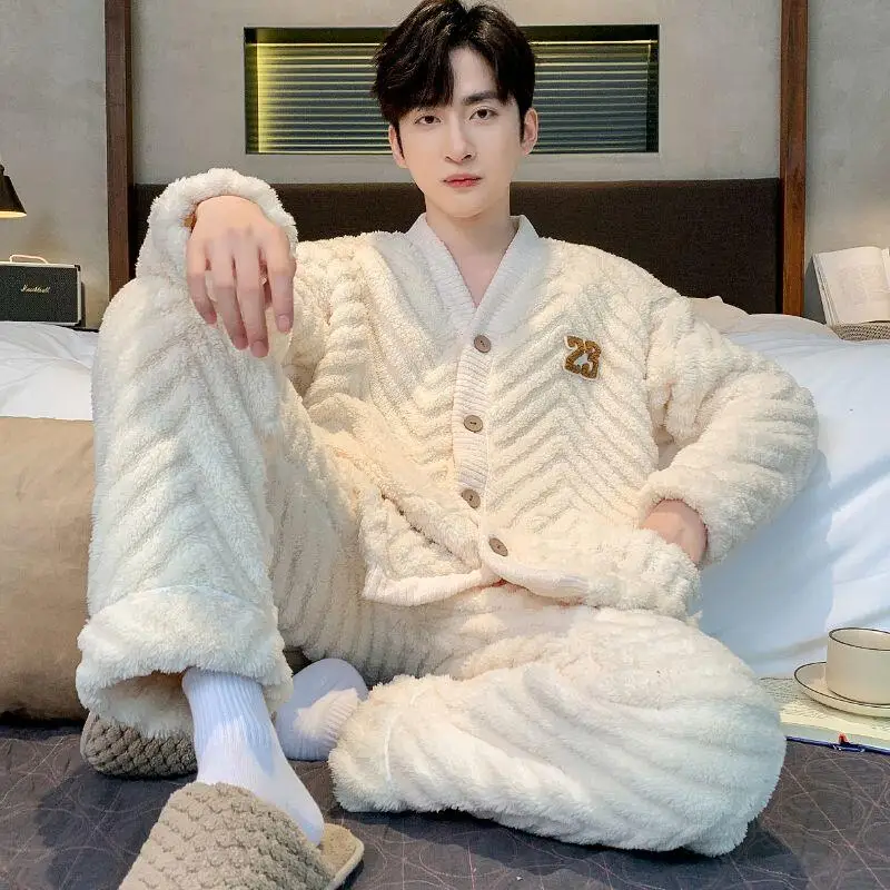 

Man Winter Clothing Pajamas Men Y2K Clothing Autumn Youth Casual Wear Bath Clothes Flannel New Style Fashion 2Pcs/set Homewear