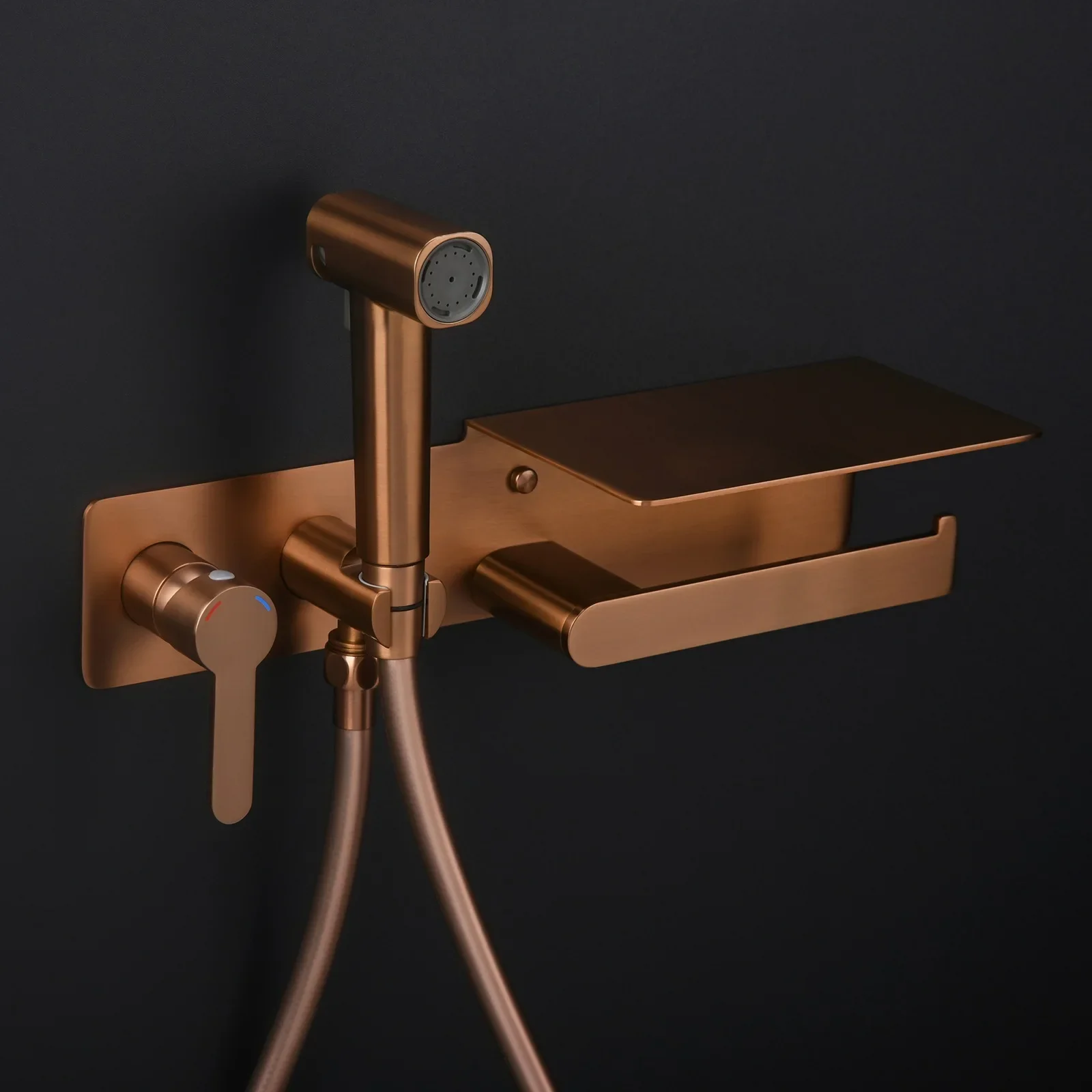 Brushed Gold Toilet Bidet Faucet with Paper Holder Hot & Cold Grey Toilet Sprayer Kit Brass Toilet Faucet Sprayer Shower Head