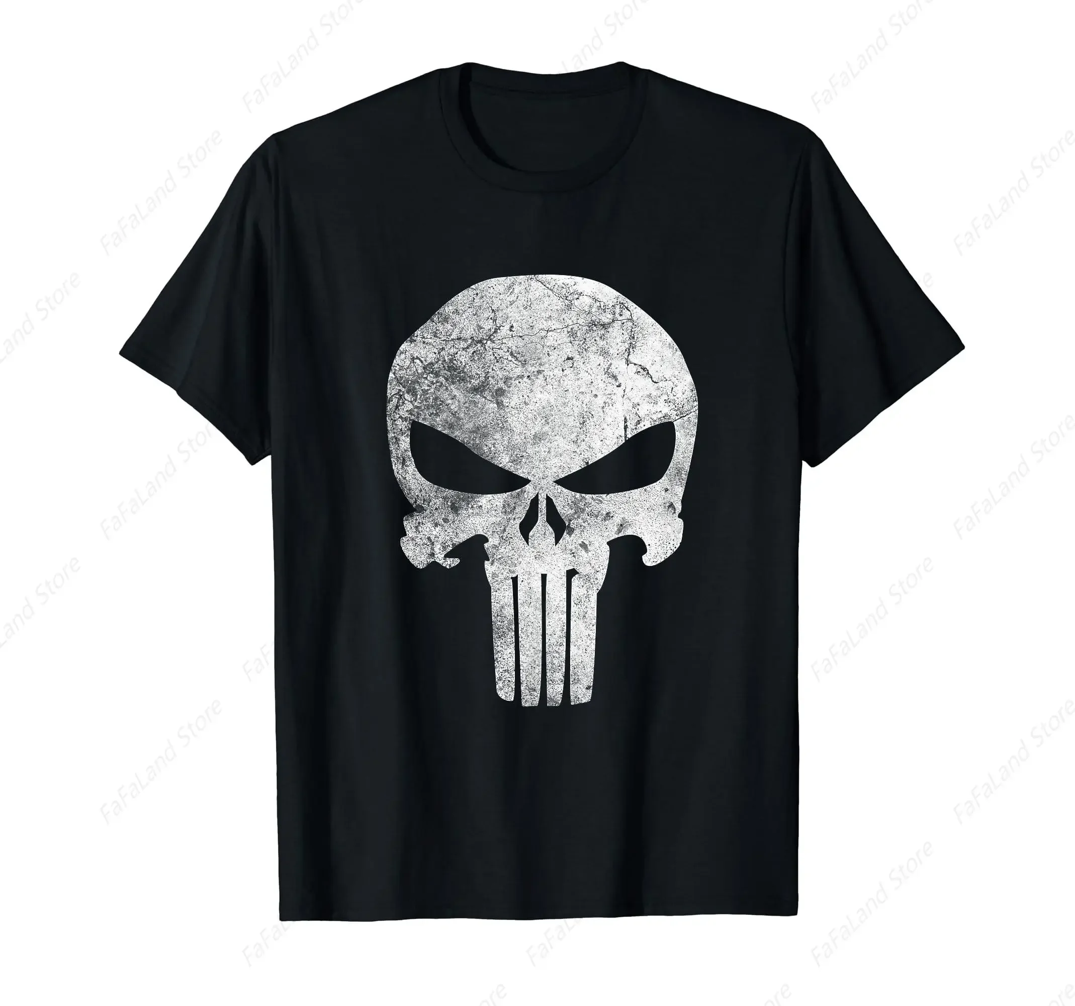 

Comics Punisher Skull Symbol Distressed T-Shirt for Men Women Cotton Summer Top Tee