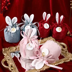 40PCS Creative Easter Bunny Rabbit Bags Ears Velvet Bag Gift Box Sugar Box Wedding Candy Box Cute Easter Decor