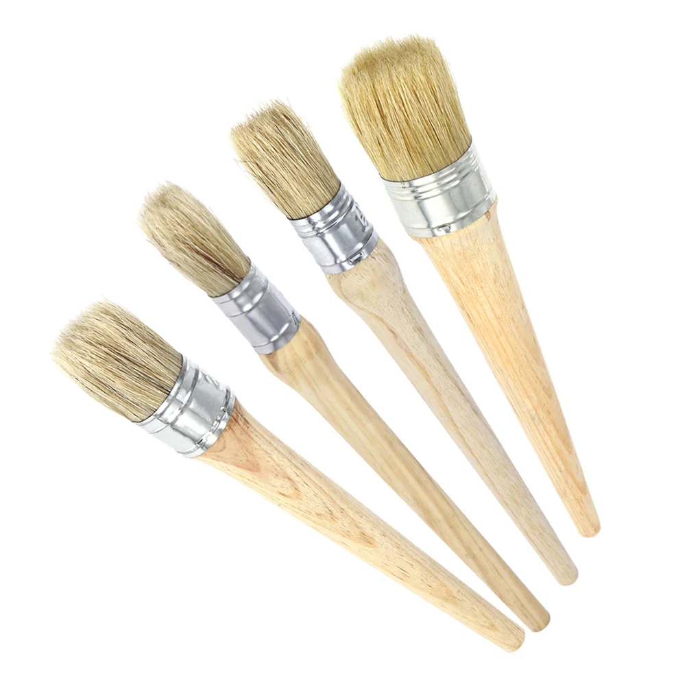 4Pcs Professional Wax Brush Painting Waxing Clear Wax Brush for Furniture Stencils Home Decor Wood Large with Natural Bristles (