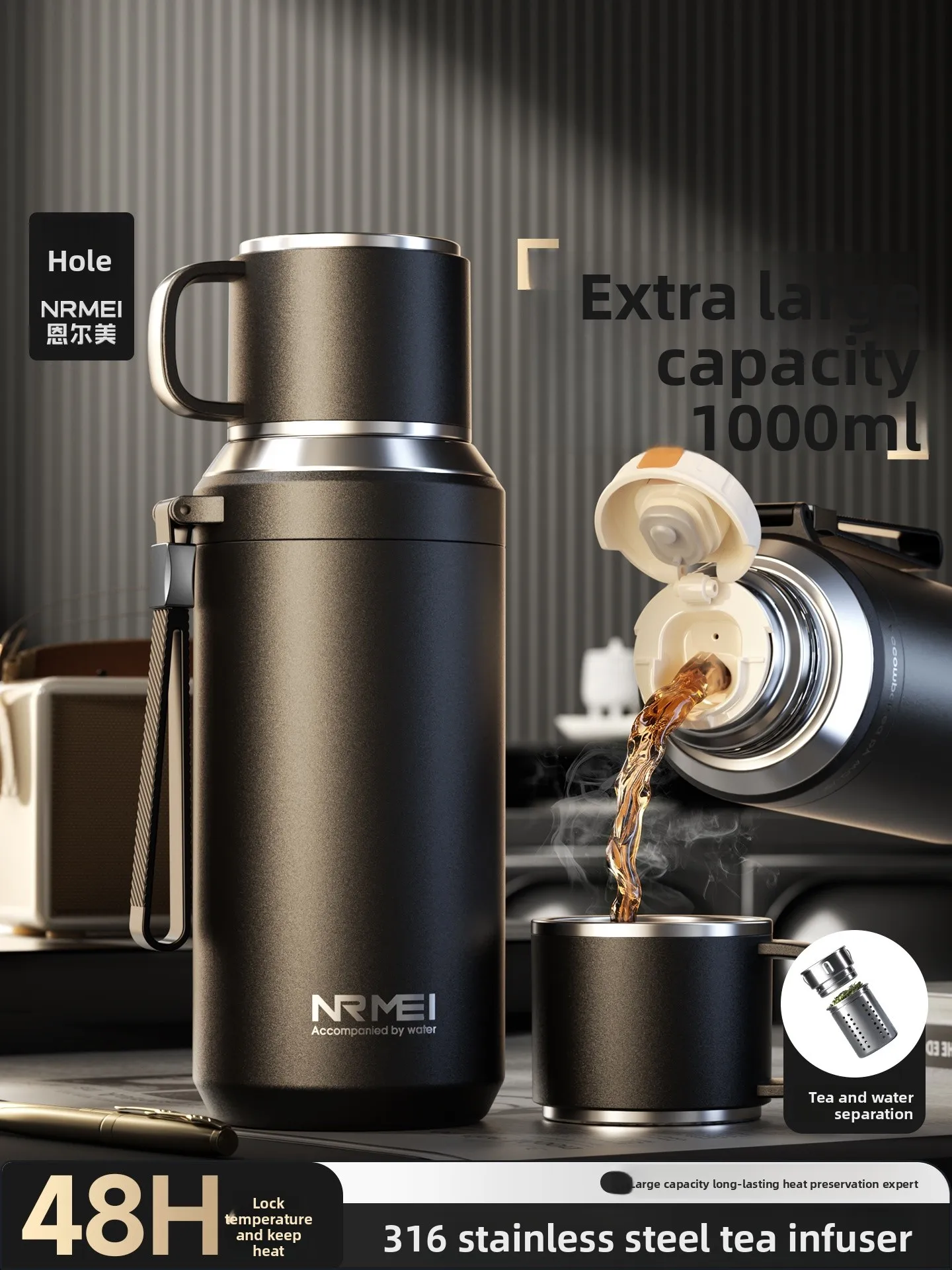 

Large Capaci Men's Insulated Tea Cup Water Separation Drinking Cup Portable Stainl Steel Water Bottle for Adults