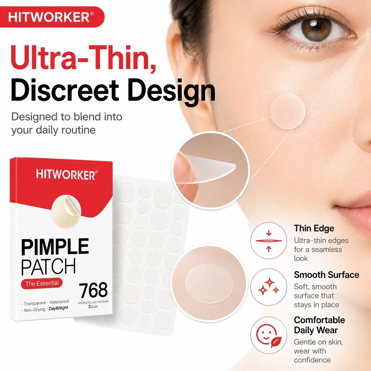 768Pcs Hydrocolloid Acne Patches – Invisible, High-Quality Acne Patches Containing Salicylic Acid and Tea Tree Oil.