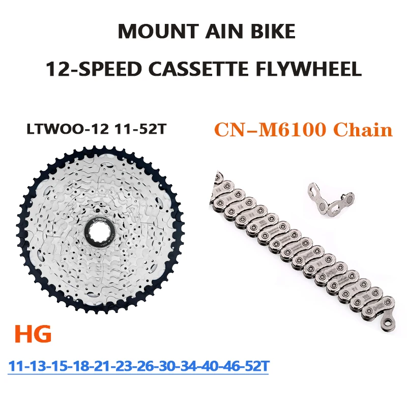 SHIMANO SLX XT Deore M8100 M7100 M6100 12Speed MTB Micro Spline Cassette LTWOO K7 12V 11-46,50.52T Flywheel and CN-M6100 Chain