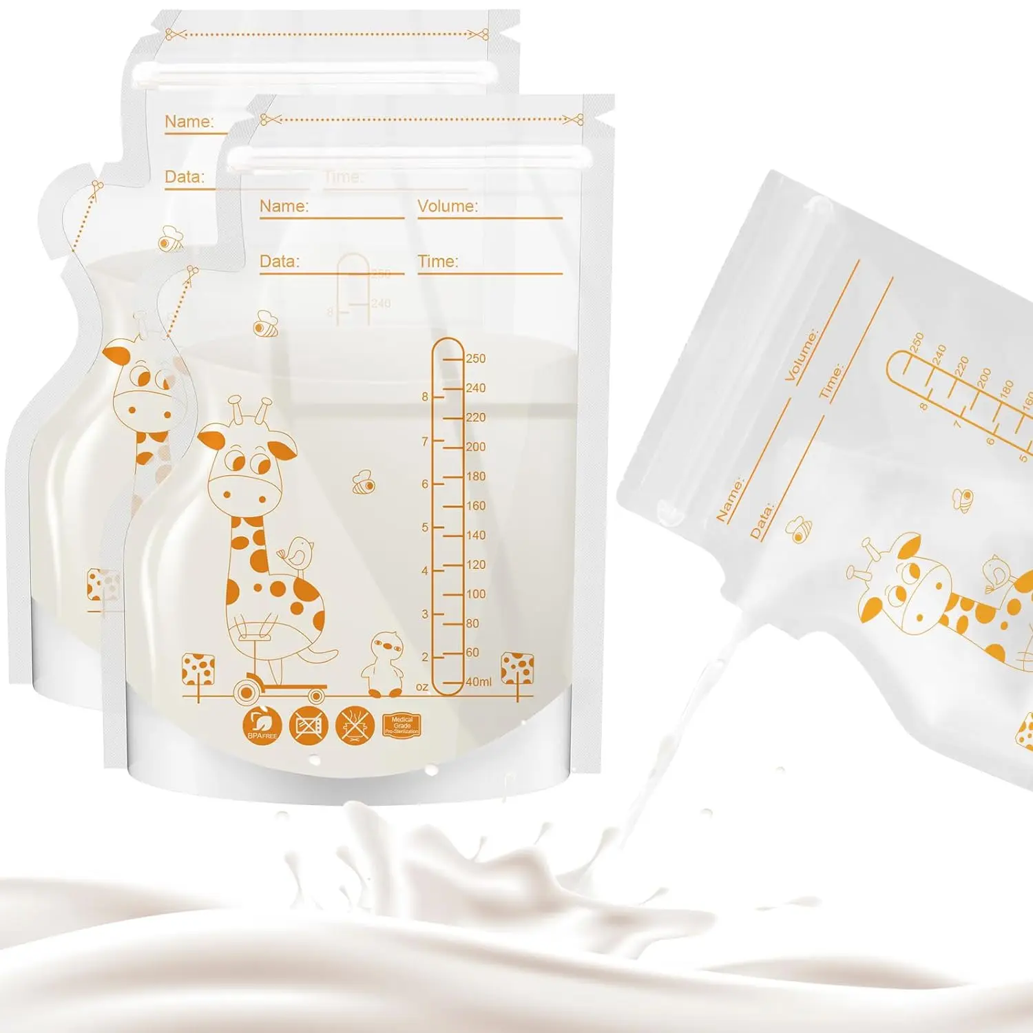 100pcs Breast Milk Storage Bags Pre-Sterilized Leak-Proof BPA-Free Pouches Disposable Breastmilk Storage for Pumping & Freezing