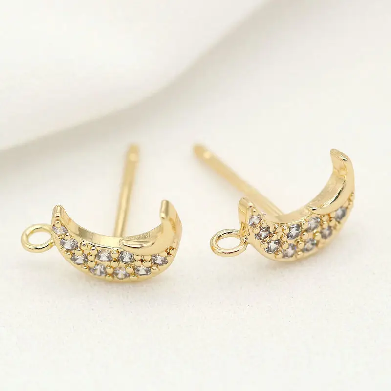 4PCS 11.5*6.5 MM 14K Gold Color Brass Moon with Zircon Stud Earrings High Quality Diy Jewelry Findings Accessories