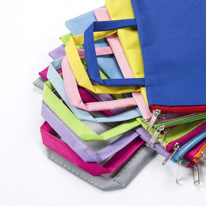 10PCS Oxford A4 File Bag Student Portable Subject Information Bag Zipper Waterproof Color Storage Stationery Bag File Folder