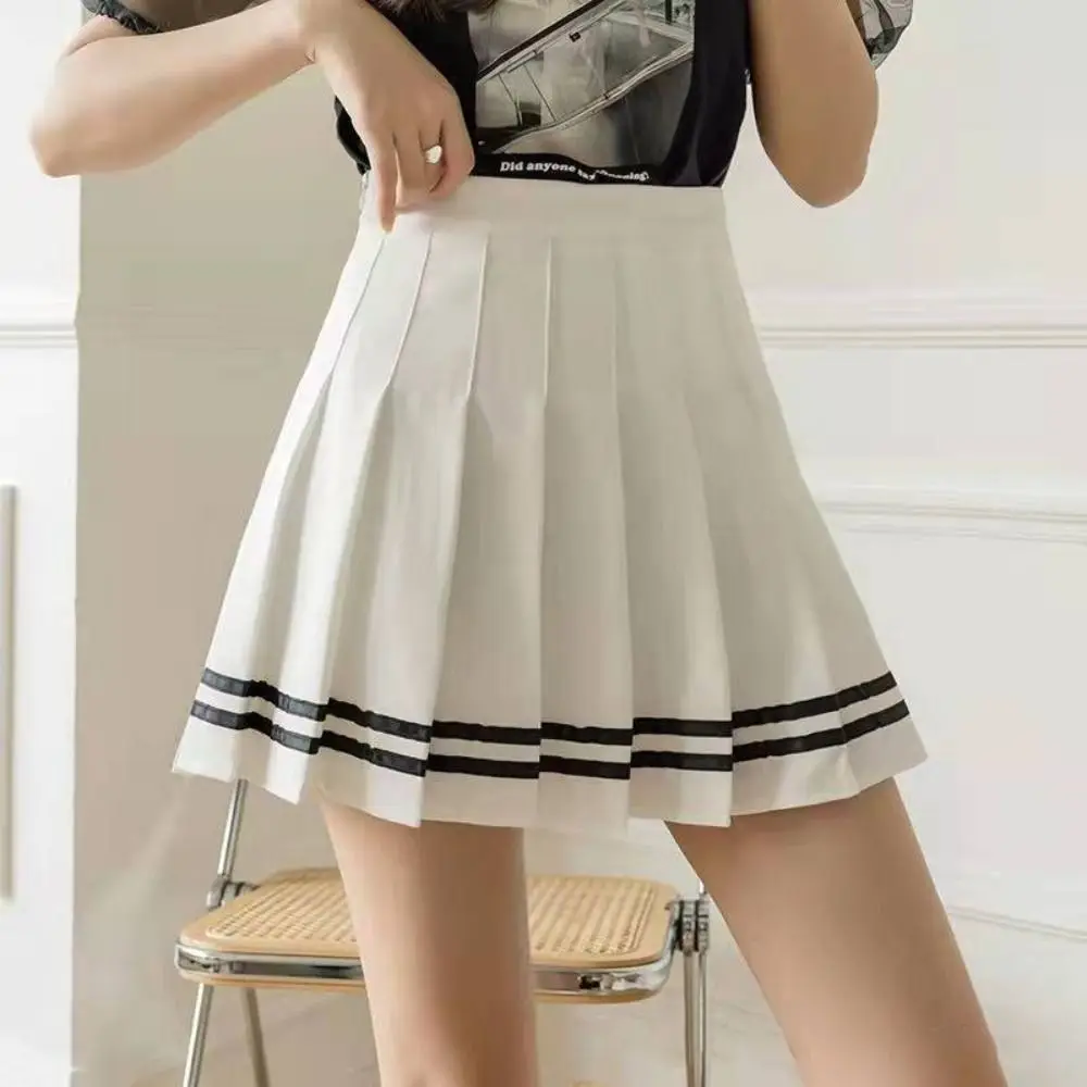 Korean Style High Waist Mini Skirt Women Punk Skirt Fashion JK Black Pleated Skirts Vintage Patchwork Skirt Striped A-line Skirt