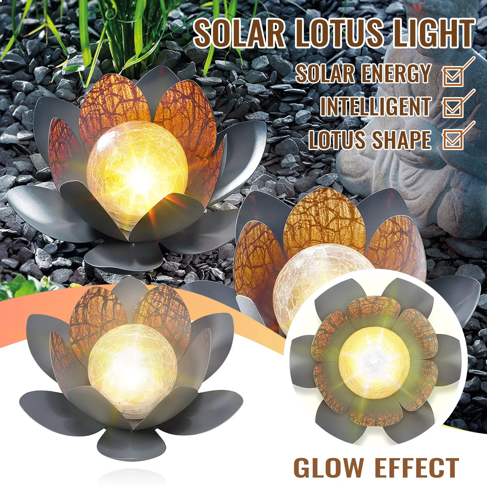 Led metal solar flower outdoor glass ball decoration dreamy lighting effect