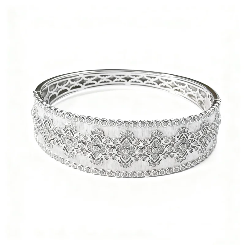 

BELLUX S925 Silver Plated K Gold Synthetic Zircon Italian brushed Craft Wide Edition Bracelet Fine Jewelry Vintage Bangle