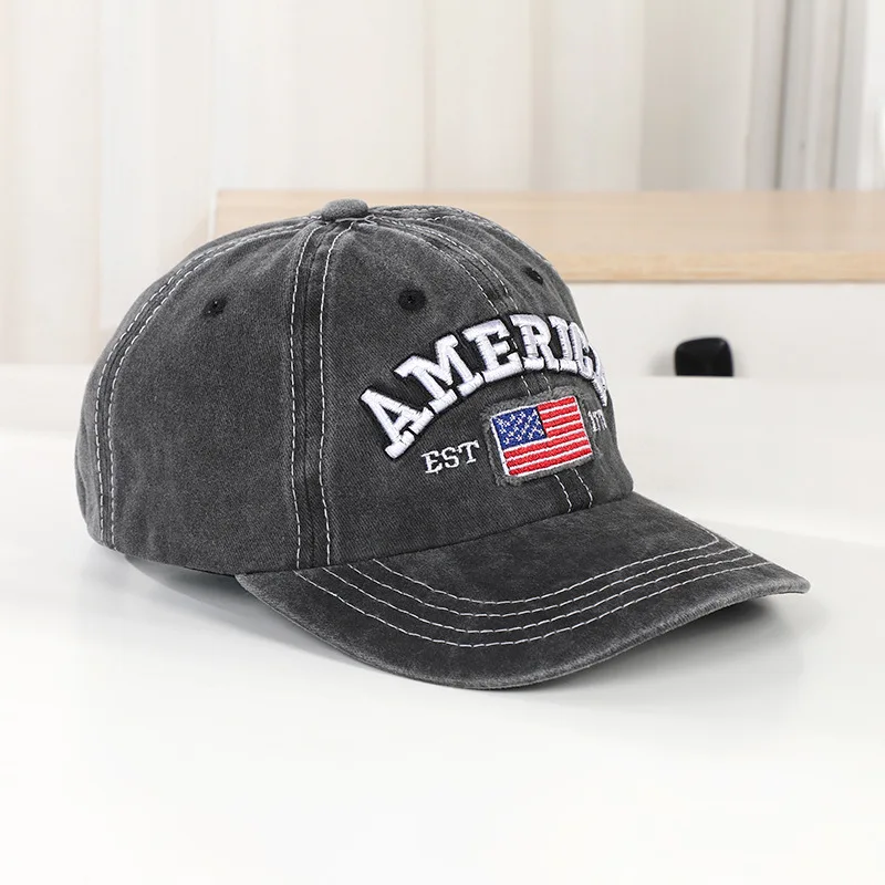 Hot sale washed clothe embroidered American baseball cap for men and women embroidered retro cowboy all-match sunscreen cap