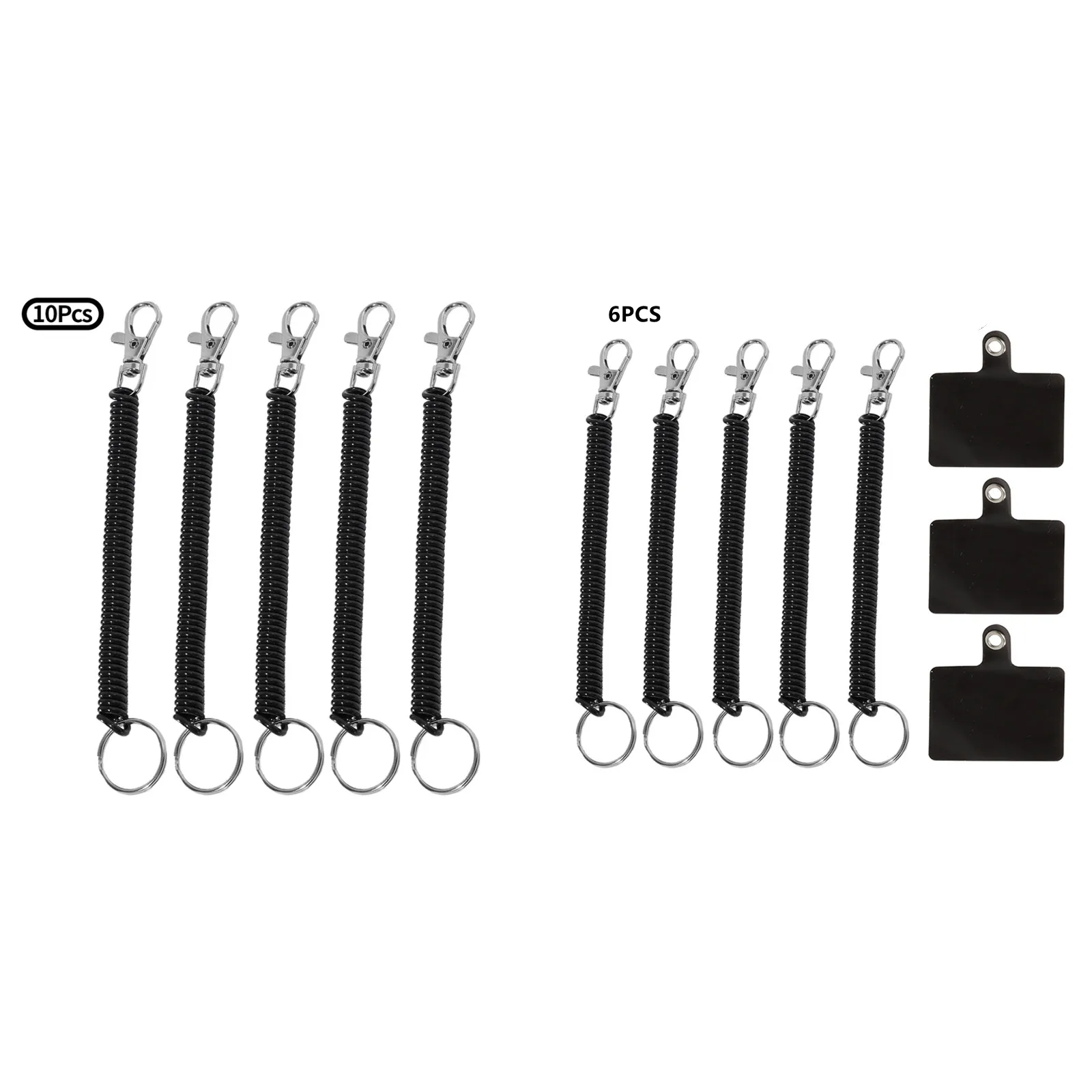 

Black Plastic Retractable Coil Springs Keychain Coil Cord Key Chain Mobile Phone Chain Holder Lanyard And 6Pcs Gaskets