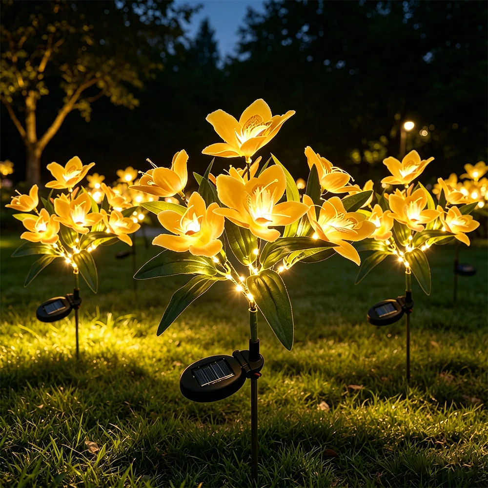 Outdoor Solar Courtyard Light Lily Flower Courtyard Light, Energy-saving, Durable Lampshade for Courtyard, Park and Villa Decor