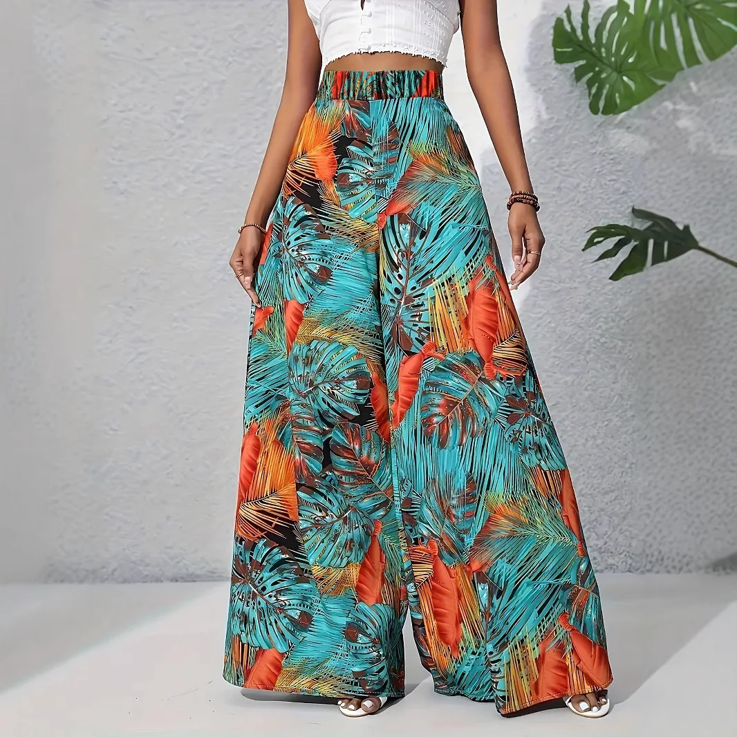 European and American summer women's pants, resort style, new fashion, casual, loose and comfortable, high waist, wide leg pants