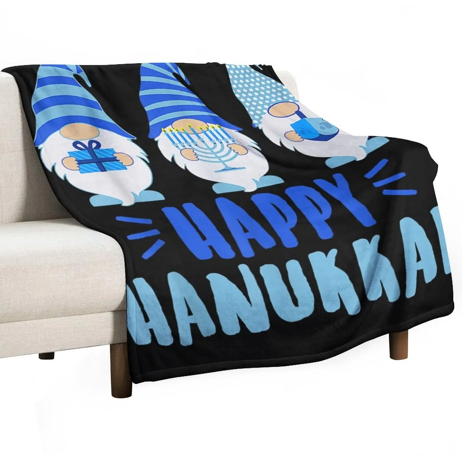 

Happy Hanukkah 2021 Gnome Menorah Dreidel Ugly Christmas T-Shirt Throw Blanket Flannels Thermals For Travel Loose Blankets