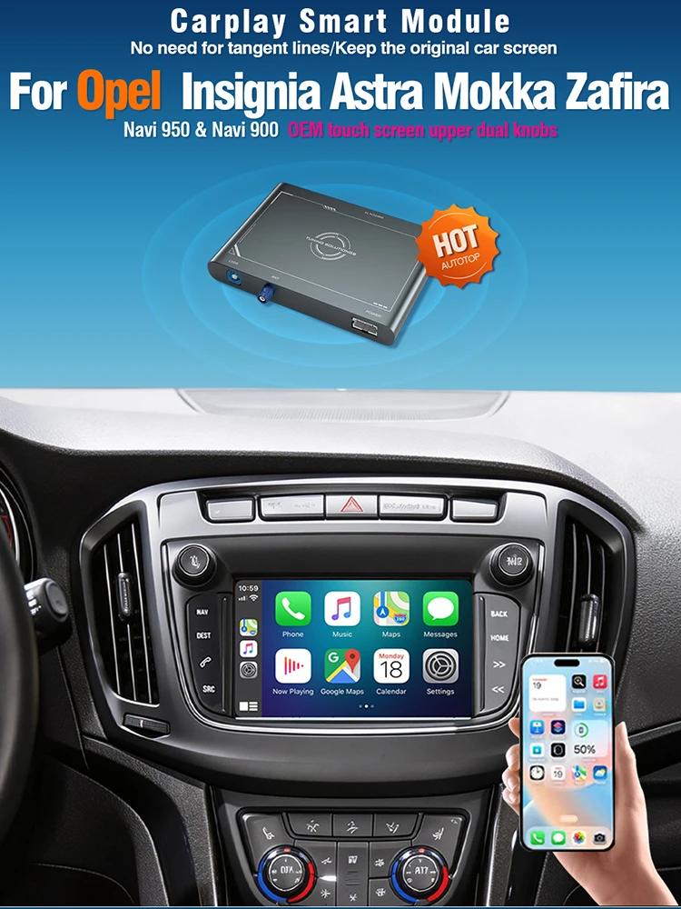 AUTOTOP Wireless CarPlay Android Auto Adapter Decoder Box für Opel NAVI900 Navi950 Insignia Astra Mokka Zafira mit Touchscreen