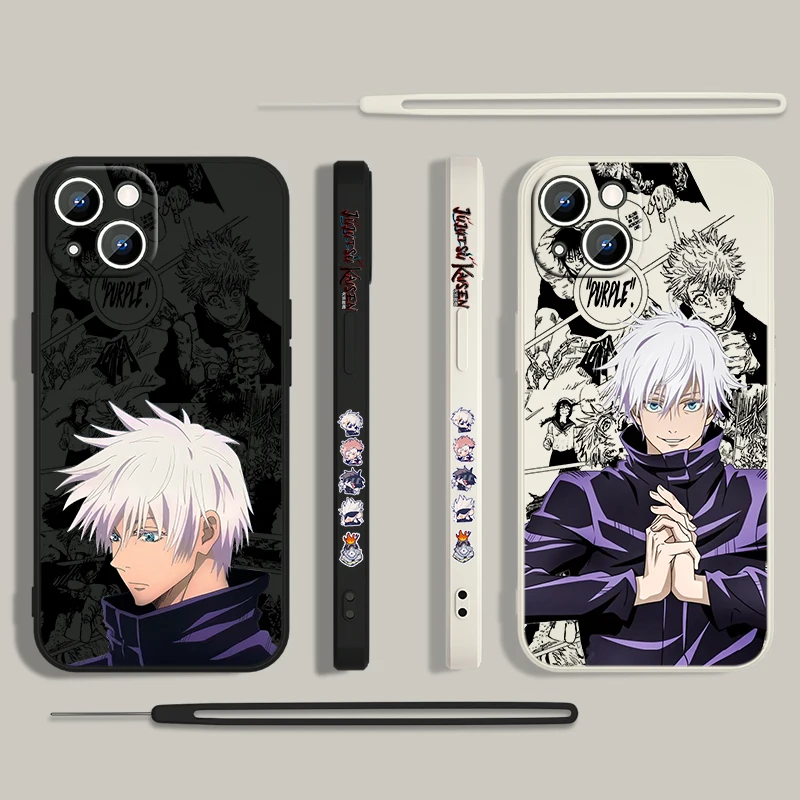 Jujutsu Kaisen Gojo Satoru Phone Case For Apple iPhone 15 14 13 12 11 Pro Max Plus 8 7 SE Liquid Left Rope Capa Cover