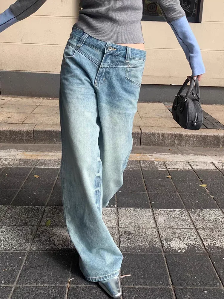 Fashion Street Casual Woman Jeans Simple Basic Blue Straight Pants Female Chicly New Retro Slim High Waist Woman Jeans