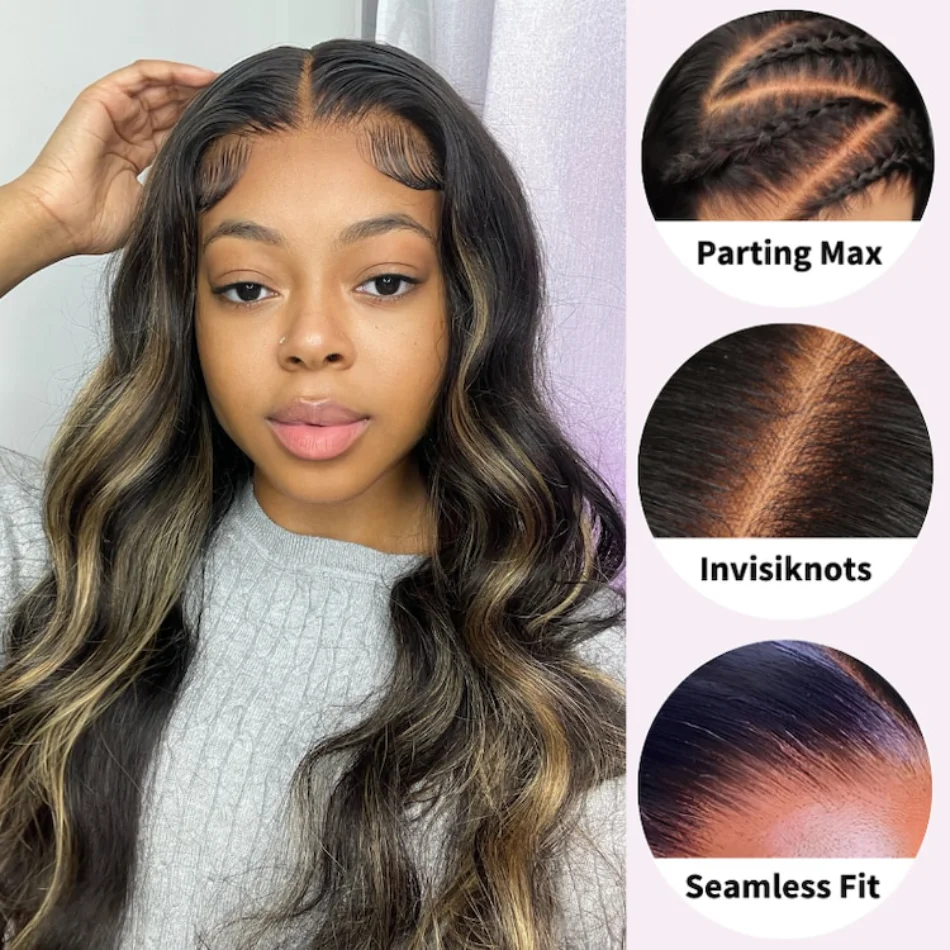 Perruque Body Wave pré-tout sans colle-UNice Hair, cheveux humains, balayage blond, balayage, nœuds invisibles, pré-emballé, 13x4