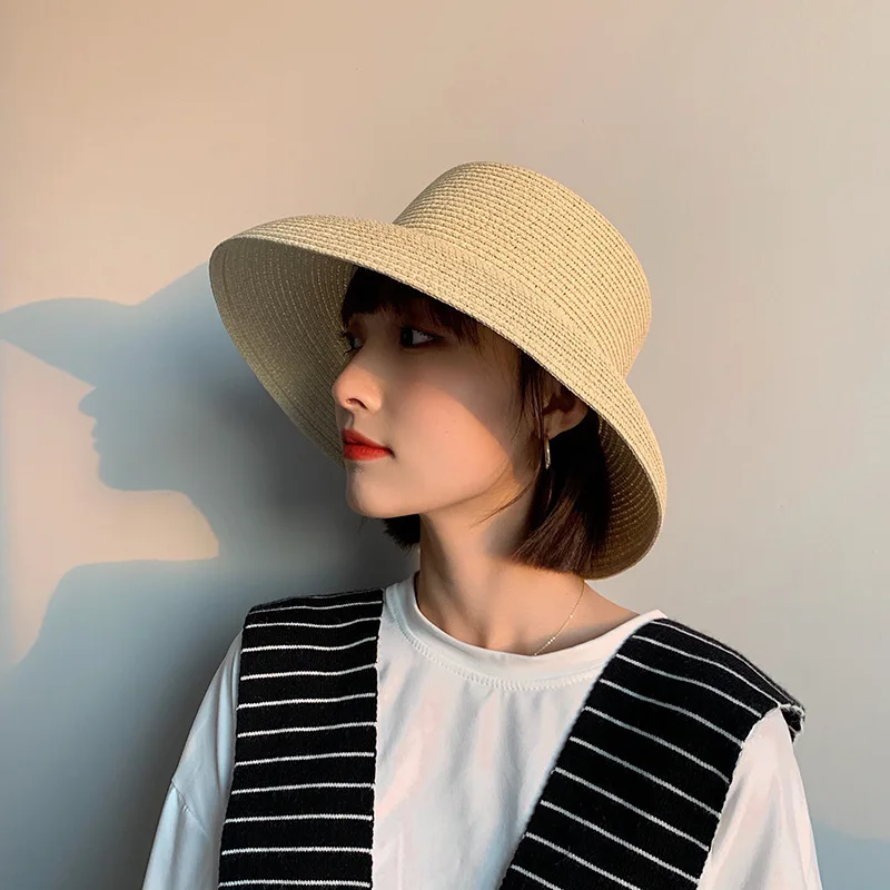 Sun Hat Women Summer Straw Hat French Retro Elegant Hepburn Black Straw Hat Wide Brim Protection Fashion Straw Visor Panama Cap