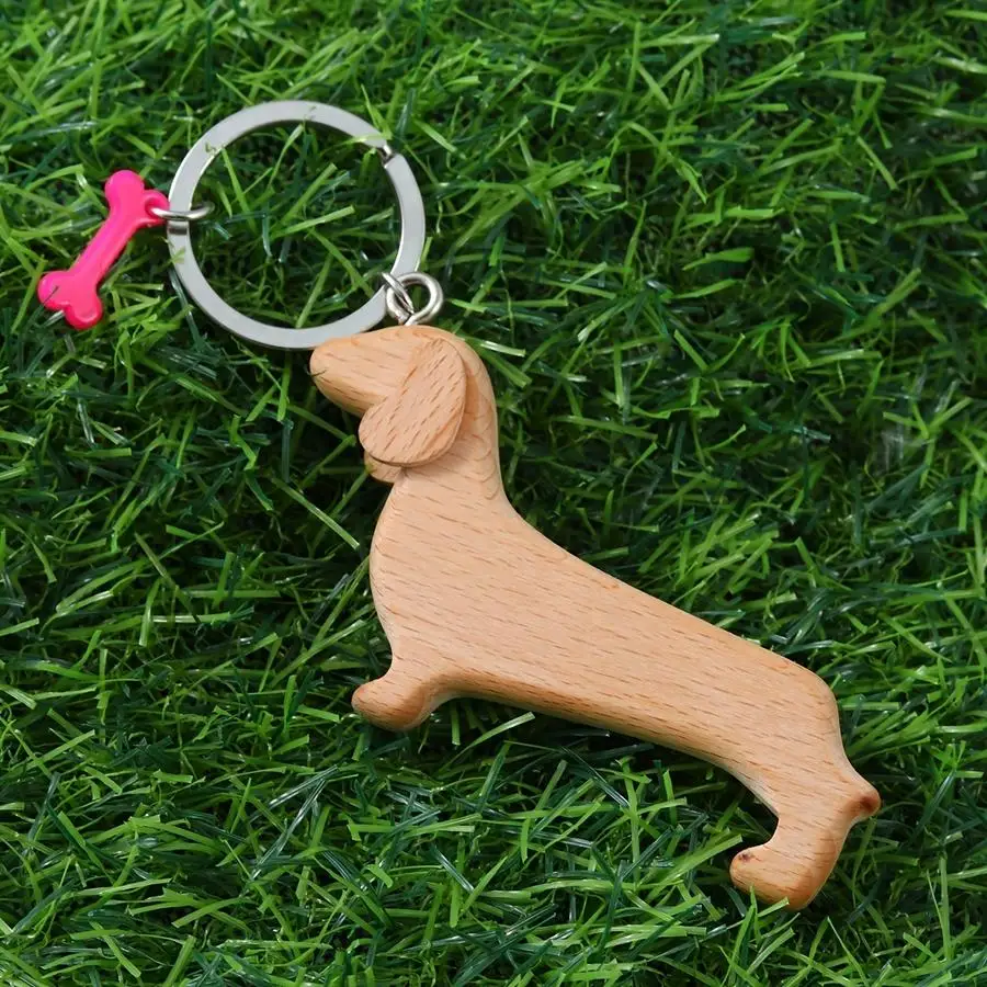 1/5/10/20/50/100pcs Wooden Dachshund Dog Keychain/Pink Bone Design/Ideal for Birthday and Mother's Day Gifts/Cartoon Theme with