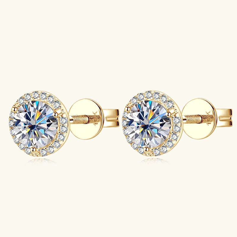 IOGOU 1ctw 5mm 0.5CT Round D Moissanite Halo Stud Earrings 10k Real Gold for Women Men Certified Engagement Wedding Fine Jewelry