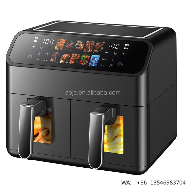 Dual Basket Air Fryer for Family 2 Independent Cooking, Quick Preheat, Custom Logo OEM Supplier  Color Screen+stainless Steel