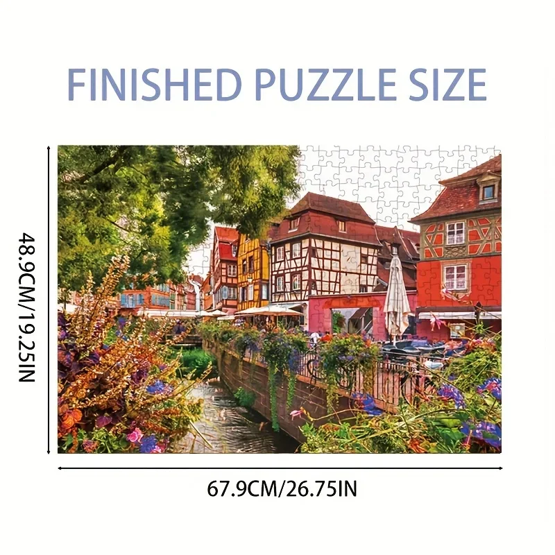 Komma Town 1000 pièces Puzzle 26.75 "x 19.25" Village européen Art mural pour adultes Vintage Architecture cadeau papier mat décor