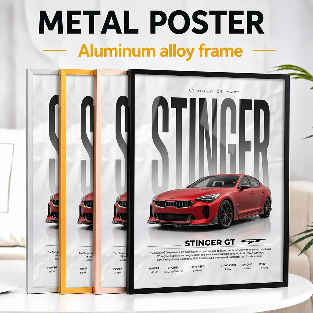 Red Korean Stinger GT Car Metal Poster With Aluminum Alloy Frame Personalized Studio Graphic Wall Art For Loft Or Games Room