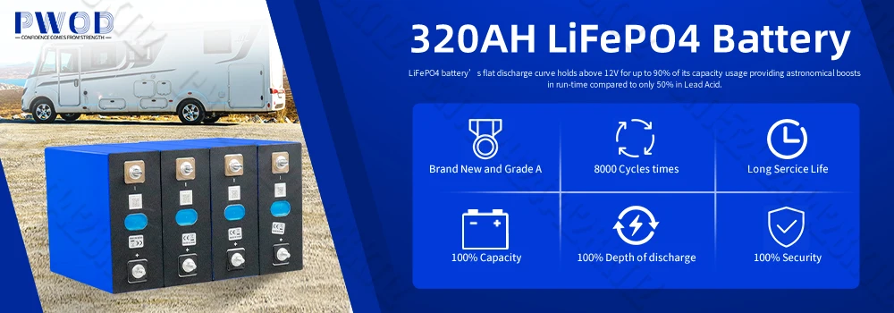Lifepo4-Batterie 320 Ah 3,2 V brandneue 8000 Zyklen wiederaufladbare Batterien DIY 12 V 24 V 48 V RV EV Boot Golfwagen Yacht Van Zellenpaket – Detail 5